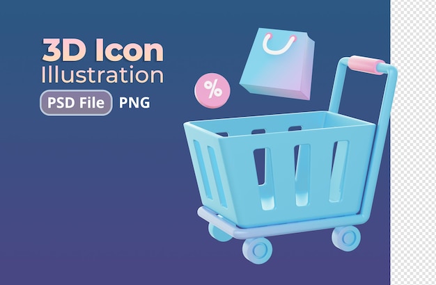 3d render of Gradient trolley shopping cart illustration icons for web social media ads designs