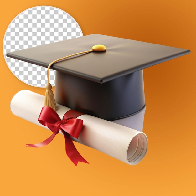 PSD 3d render graduation cap with diploma certificate