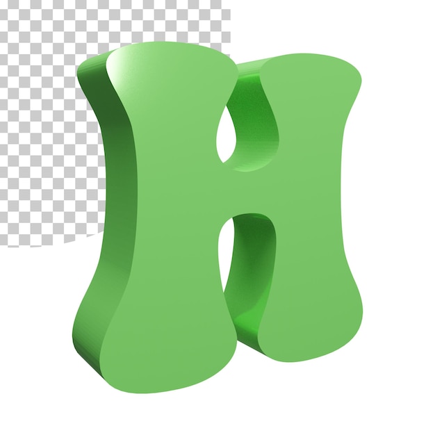 3d render green alphabet letter H