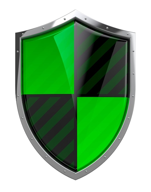 PSD 3d render of green protection shield isolated on transparent background