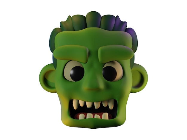 3d render of green zombie head with open mouth Halloween celebration concept Isolated element