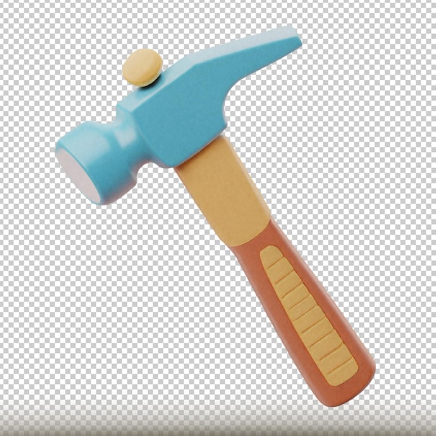 PSD 3d render hammer tool stylized illustration isolated on transparent background