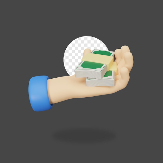 PSD 3d render hand holding money