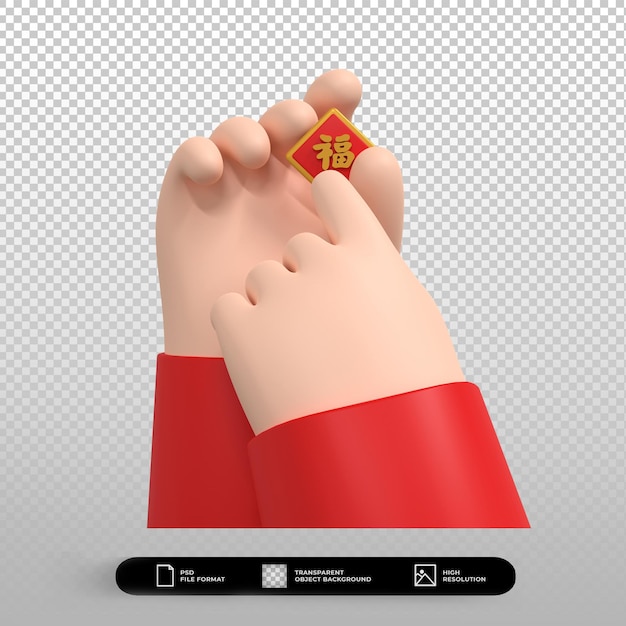 3d render hand illustration with chinese new year symbol icon isolated