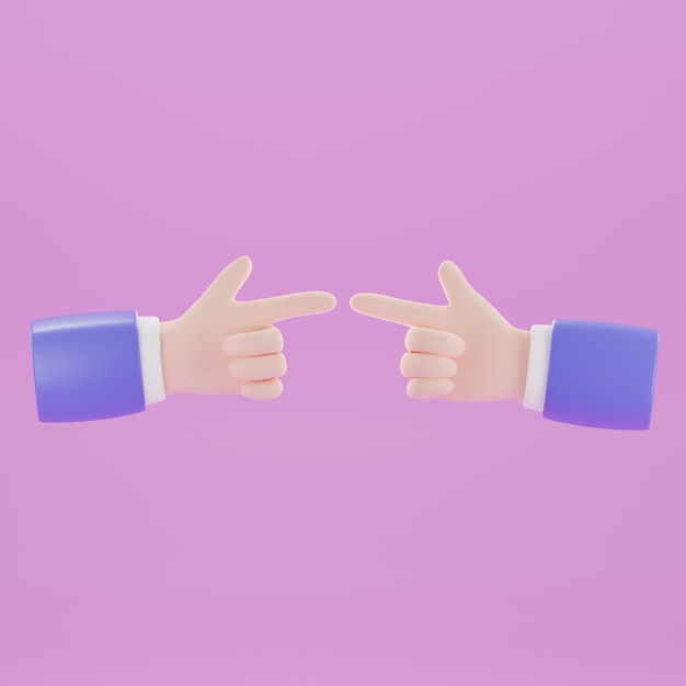 3d render of hand with gesture icons isolated on pink background