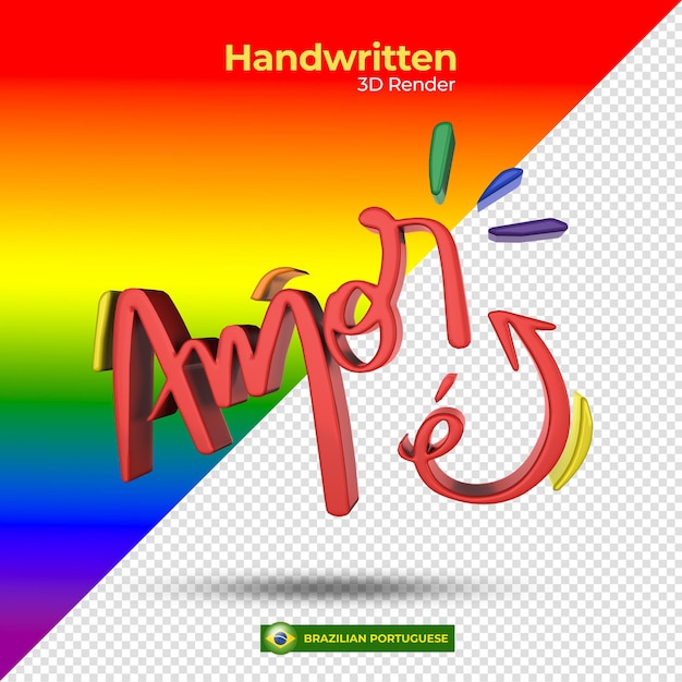 3D render Handwritten word love is love