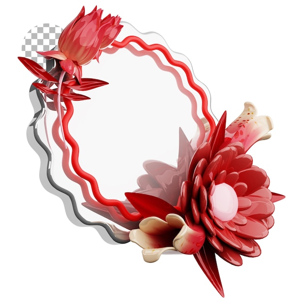 3D render happy valentines day decorated with flowers and leaves