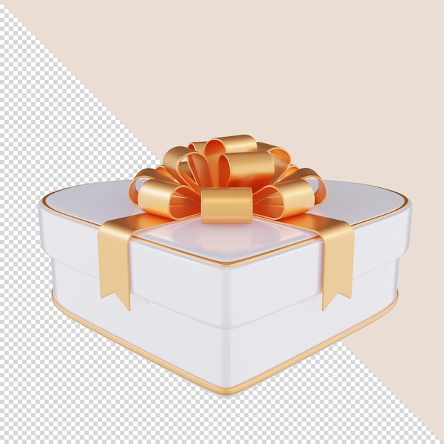 3d render heart white gift box with a gold bow