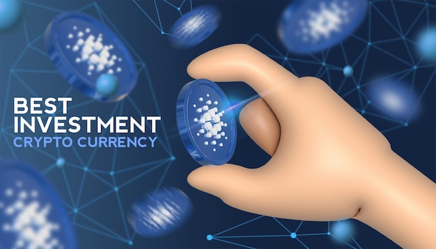 3d render holding token cardano ada crypto coin