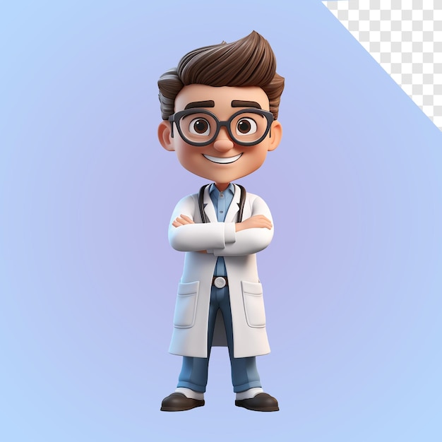 3d render Human doctor cartoon character with stethoscope looking at camera