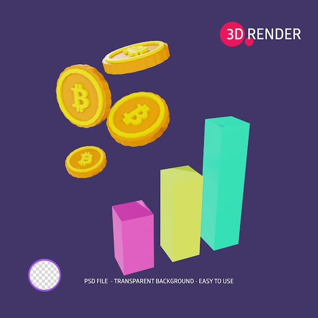 3d render icon BitCoin chart