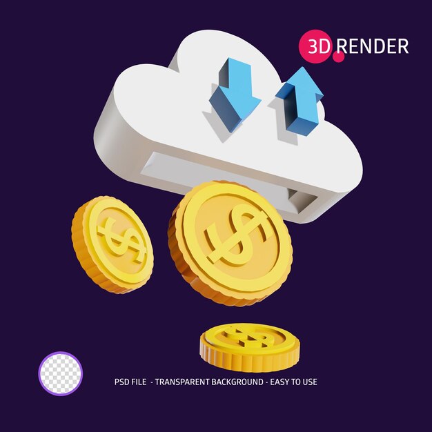 3d render icon Dollar synchronization cloud