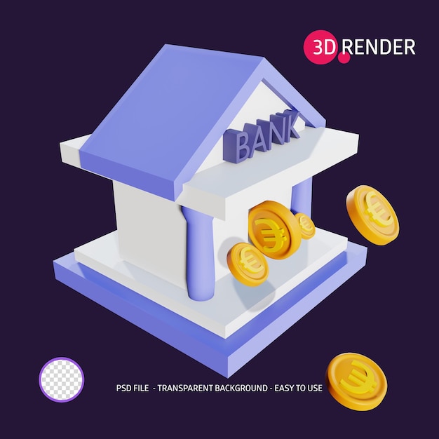 3d render icon Euro bank 2