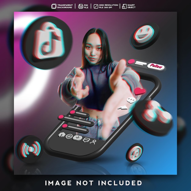 3d render icon feed for tiktok promotion design