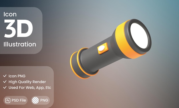 3D Render Icon Flashlight Camping with transparent Background