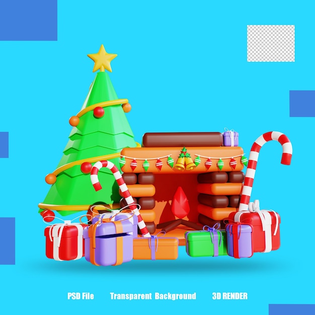 3D RENDER ICON GIFT BOX TREE FIRE