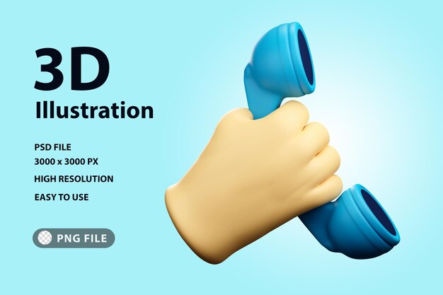 3D render icon hand holding phone