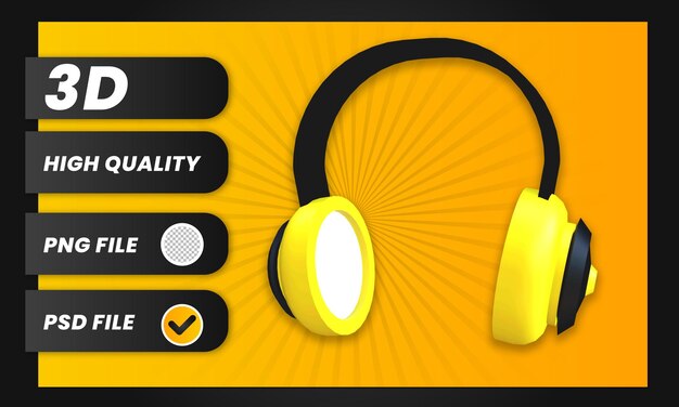 3d render icon headphone with transparent background