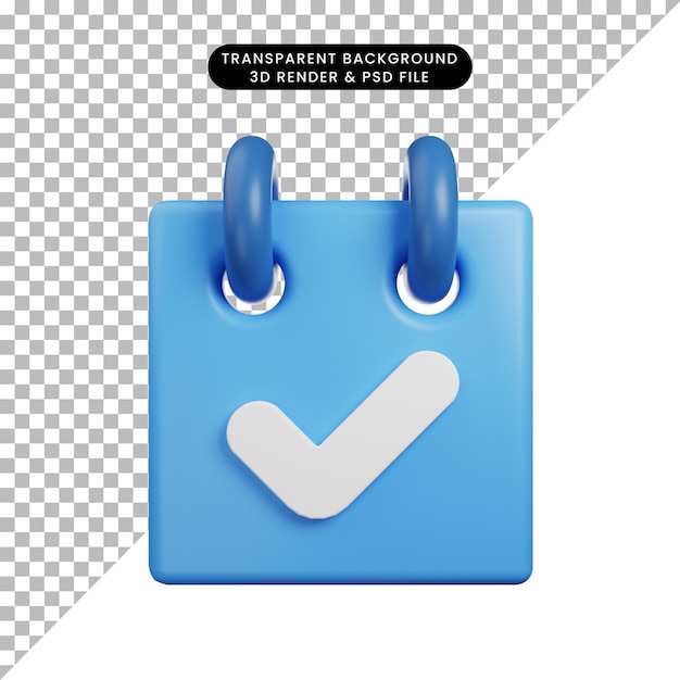 3d render icon illustration time concept calendar with checklist icon