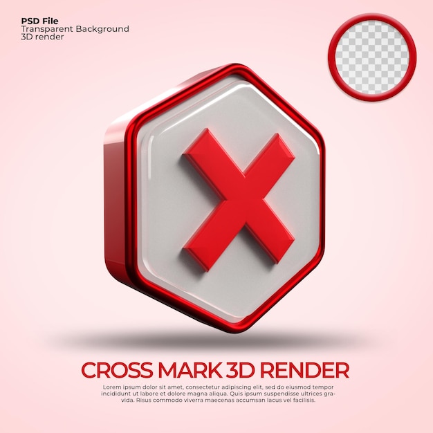 3D render icons symbol cross mark, Cancel, no access