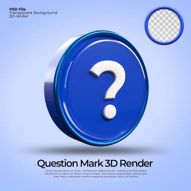 3D render icons symbol question with transparent backgroun, blue color