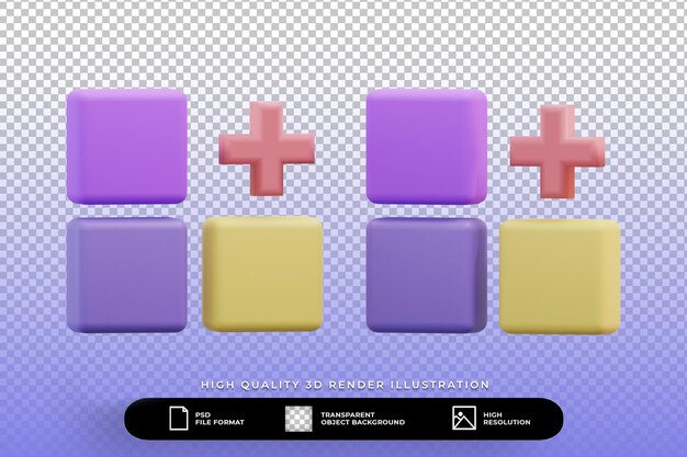 3d render illustration  add element icon isolated set