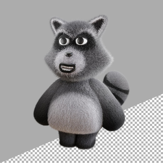 3D render illustration angry gray raccoon animal cartoon