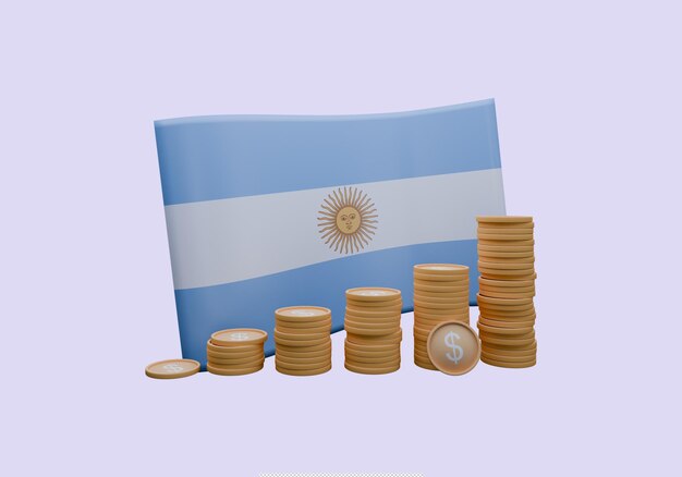 PSD 3d render illustration of argentina flag and currency called peso