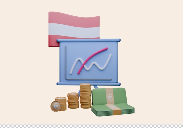 PSD 3d render illustration of austria flag and currency called euro