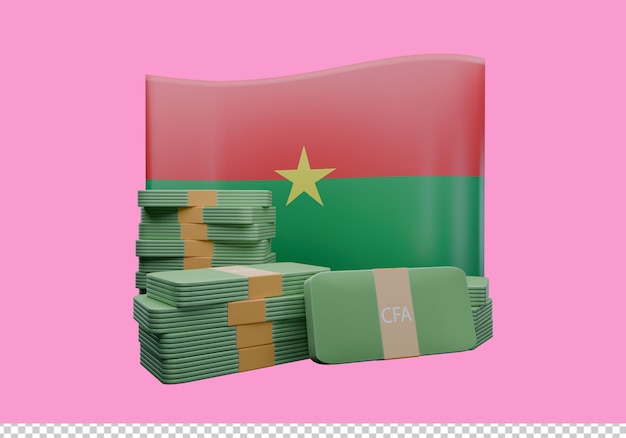 PSD 3d render illustration of burkina faso flag and currency called franc