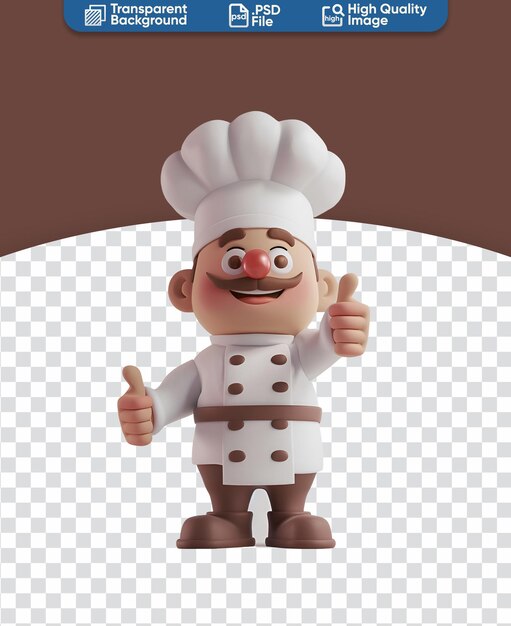 PSD 3d render illustration of a chibi cartoon cute happy chef giving a thumbs up