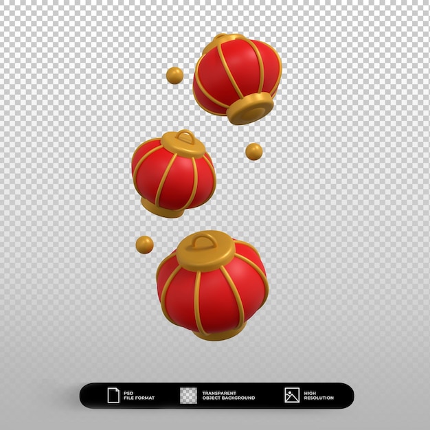 3d render illustration chinese new year red lanterns icon isolated