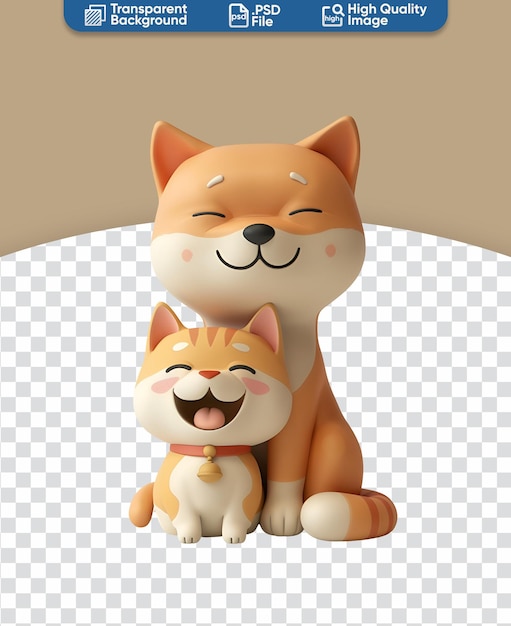 3D render illustration of a cute dog and cat showing animal friendship as chibi cartoon characters