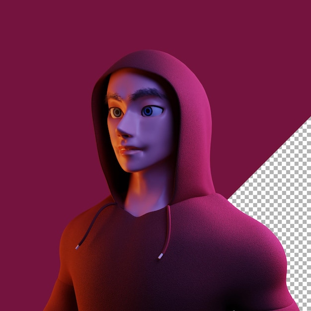 3D render illustration cyberpunk wearing red hoodie cartoon