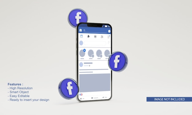 PSD 3d render illustration facebook icon mobile phone mockup