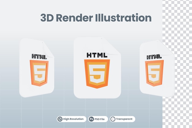 3d render illustration file format html 5 icon isolated