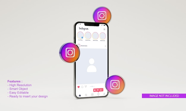 3D render illustration instagram icon mobile phone mockup