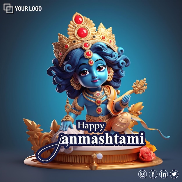 3D render illustration for Krishna Janmashtami greeting