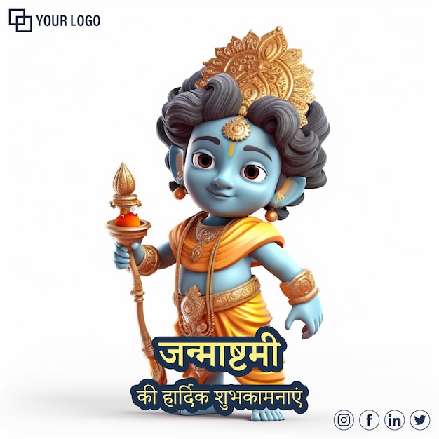 3D render illustration for Krishna Janmashtami greeting