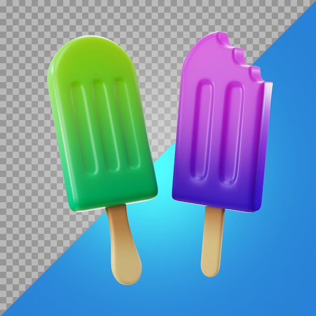 3d Render Illustration Lemon And Grape Flavor Water Ice Cream Popsicles With Wooden Sticks