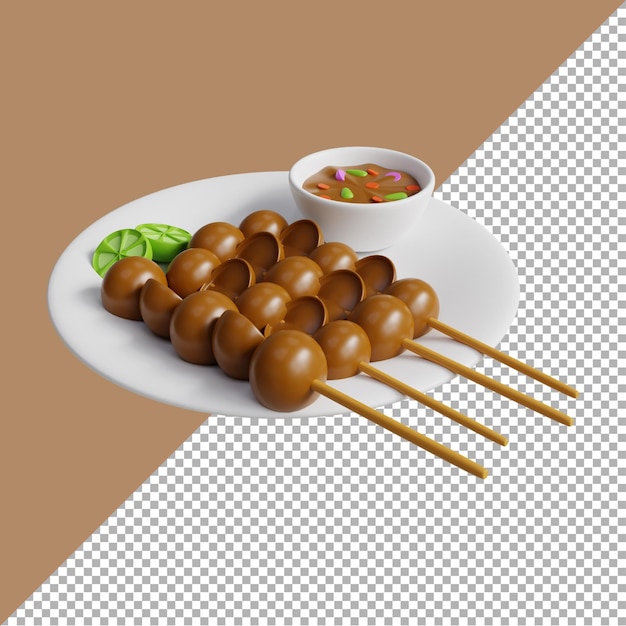 3D render illustration mushroom satay in cartoon style