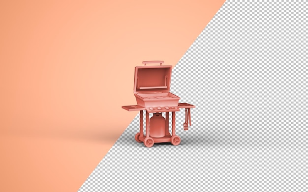 3d render illustration of outdoor grill (barbecue). Modern trendy design.Red and cream colors.