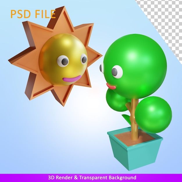 3d render illustration plant character