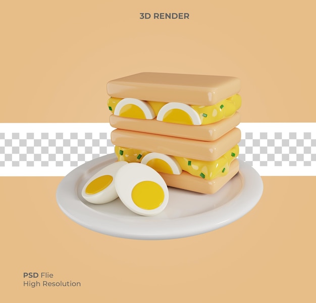 3d Render Illustration of Scrambled Eggs Sandwich for Breakfast Isolated