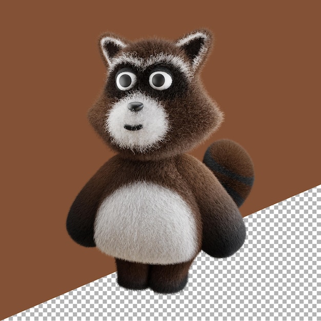 3D render illustration smiling brown raccoon animal cartoon