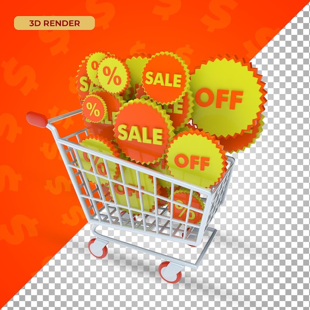 3d_render illustration trolley shopping cart orange