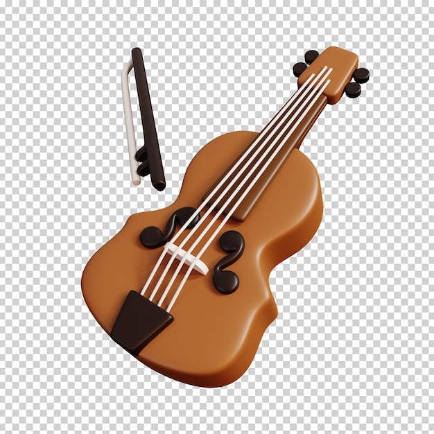 3D Render Illustration of Violin isolated Musical instrument minimal icon Cartoon style