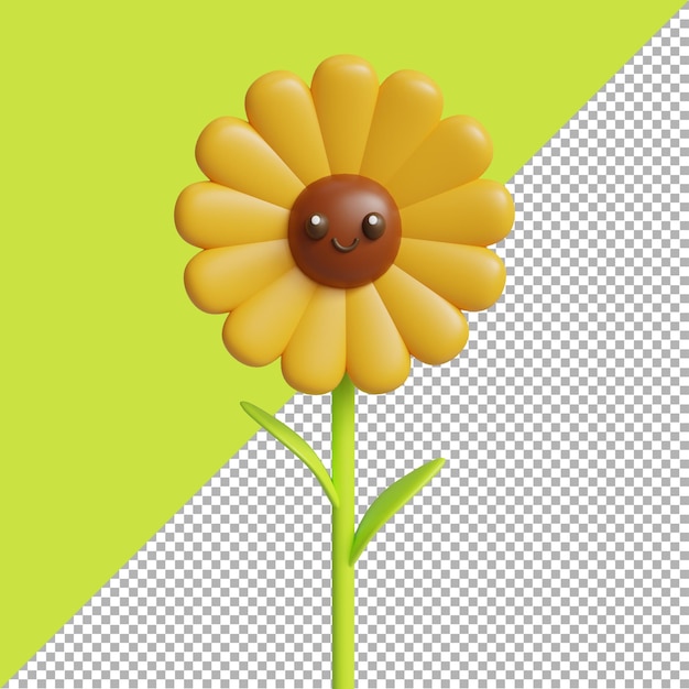 3D render illustration of world smile day cute sunflower cartoon