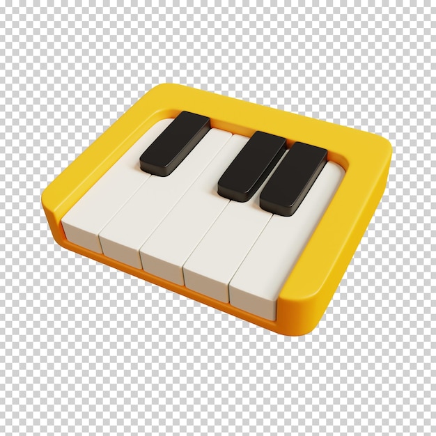 3D Render Illustration of Yellow Piano isolated Musical instrument minimal icon Cartoon style