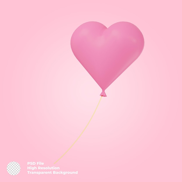 3d render image of pink heart shaped balloon